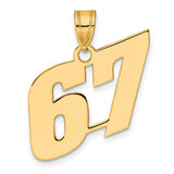 Polished Block Number 67 Charm Pendant in Real 14k Yellow Gold