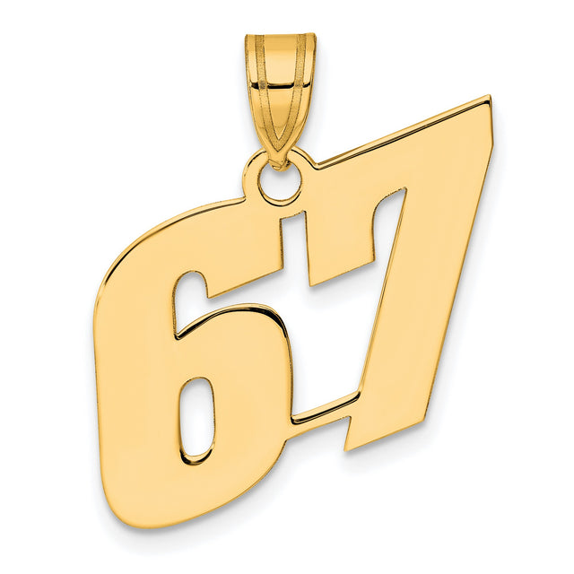 Polished Block Number 67 Charm Pendant in Real 14k Yellow Gold