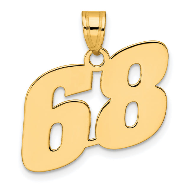 Polished Block Number 68 Charm Pendant in Real 14k Yellow Gold
