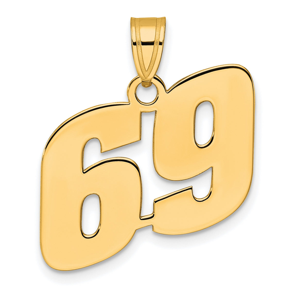 14k Yellow Gold Number 69 Pendant, Bold Polished Block Design for Men or Unisex