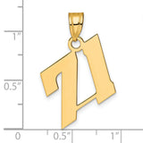 Polished Block Number 71 Charm Pendant in Real 14k Yellow Gold