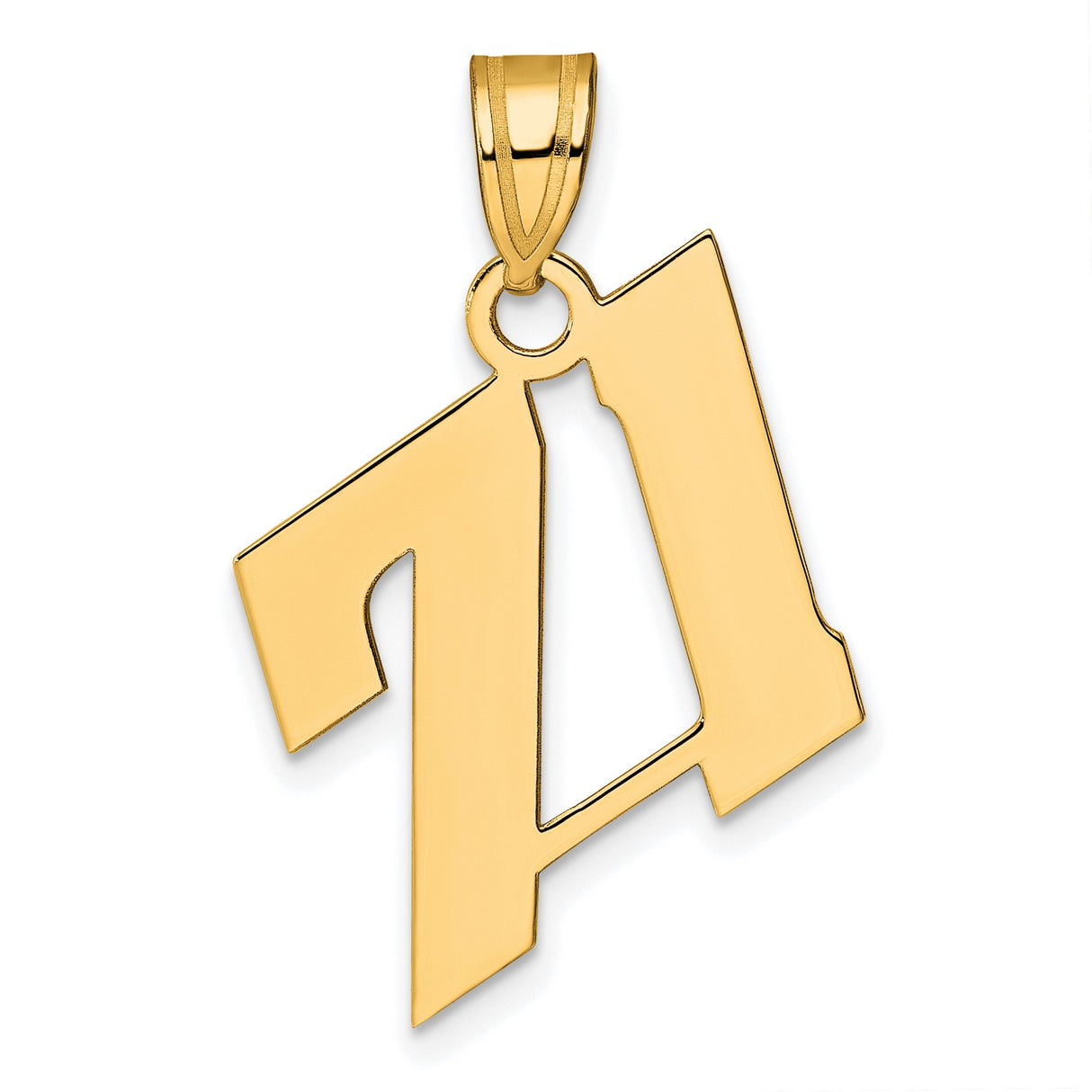 Polished Block Number 71 Charm Pendant in Real 14k Yellow Gold