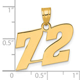 Polished Block Number 72 Charm Pendant in Real 14k Yellow Gold