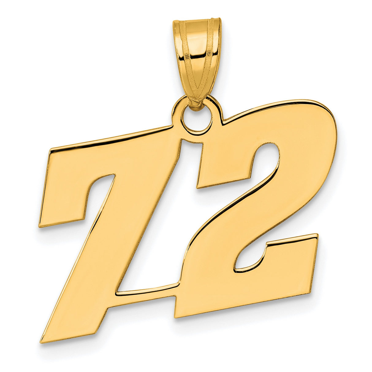 Polished Block Number 72 Charm Pendant in Real 14k Yellow Gold