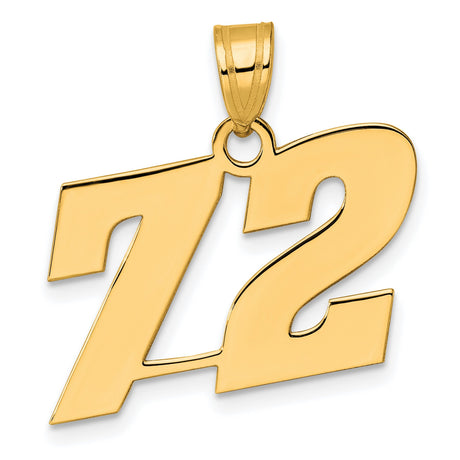Polished Block Number 72 Charm Pendant in Real 14k Yellow Gold