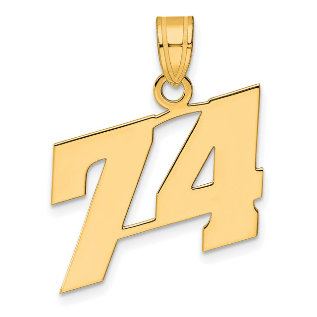 Polished Block Number 74 Charm Pendant in Real 14k Yellow Gold