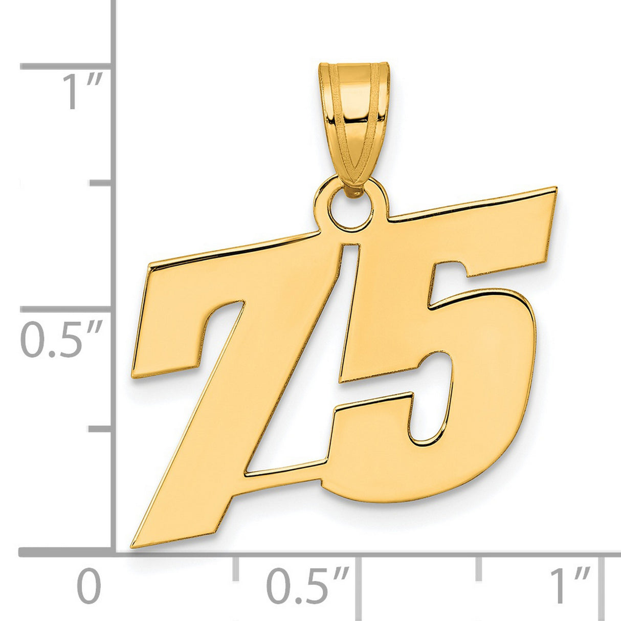 Polished Block Number 75 Charm Pendant in Real 14k Yellow Gold
