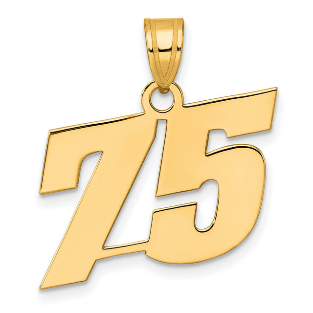 Polished Block Number 75 Charm Pendant in Real 14k Yellow Gold