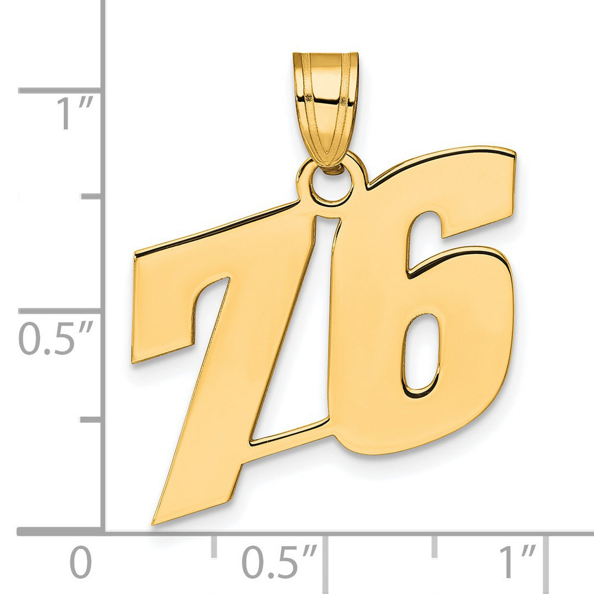 Polished Block Number 76 Charm Pendant in Real 14k Yellow Gold