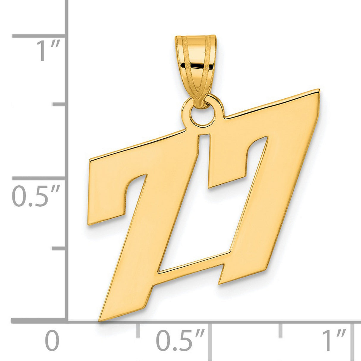 Polished Block Number 77 Charm Pendant in Real 14k Yellow Gold