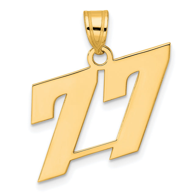 Polished Block Number 77 Charm Pendant in Real 14k Yellow Gold