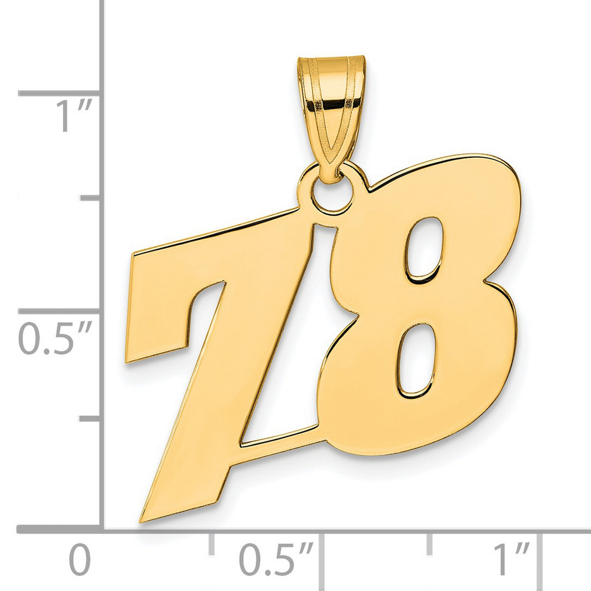 Polished Block Number 78 Charm Pendant in Real 14k Yellow Gold