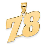 Polished Block Number 78 Charm Pendant in Real 14k Yellow Gold