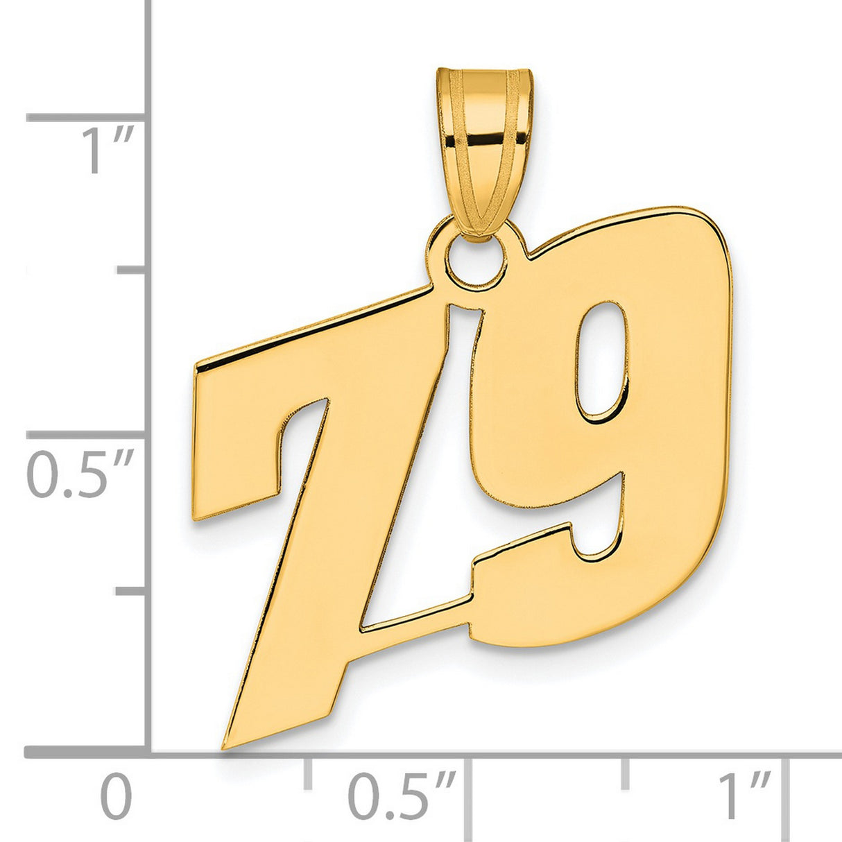 Polished Block Number 79 Charm Pendant in Real 14k Yellow Gold