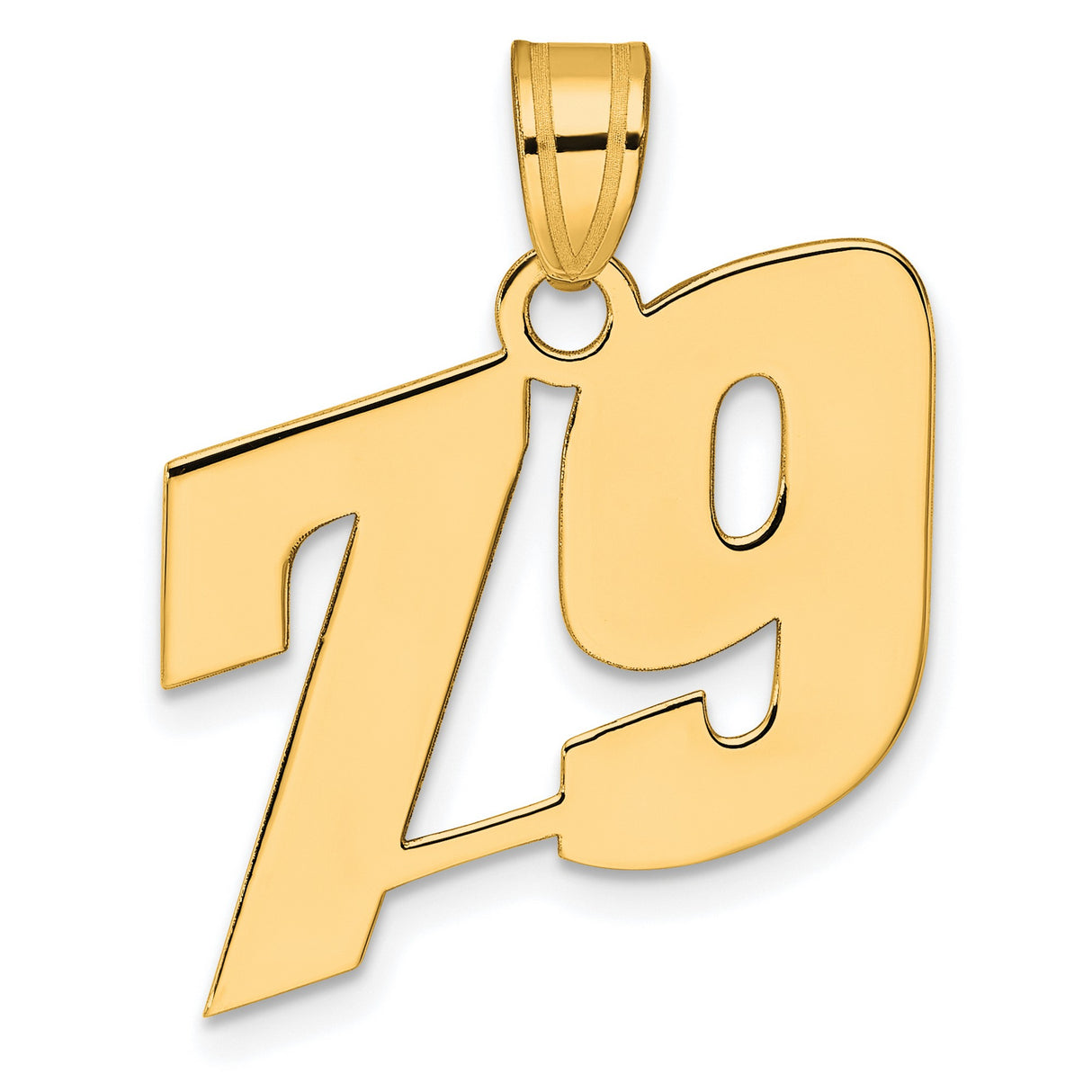Polished Block Number 79 Charm Pendant in Real 14k Yellow Gold