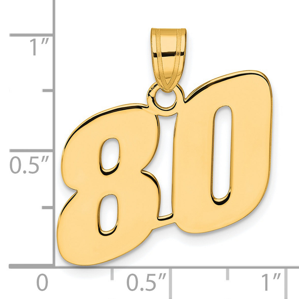Polished Block Number 80 Charm Pendant in Real 14k Yellow Gold