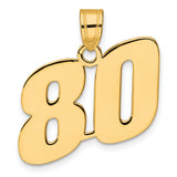Polished Block Number 80 Charm Pendant in Real 14k Yellow Gold