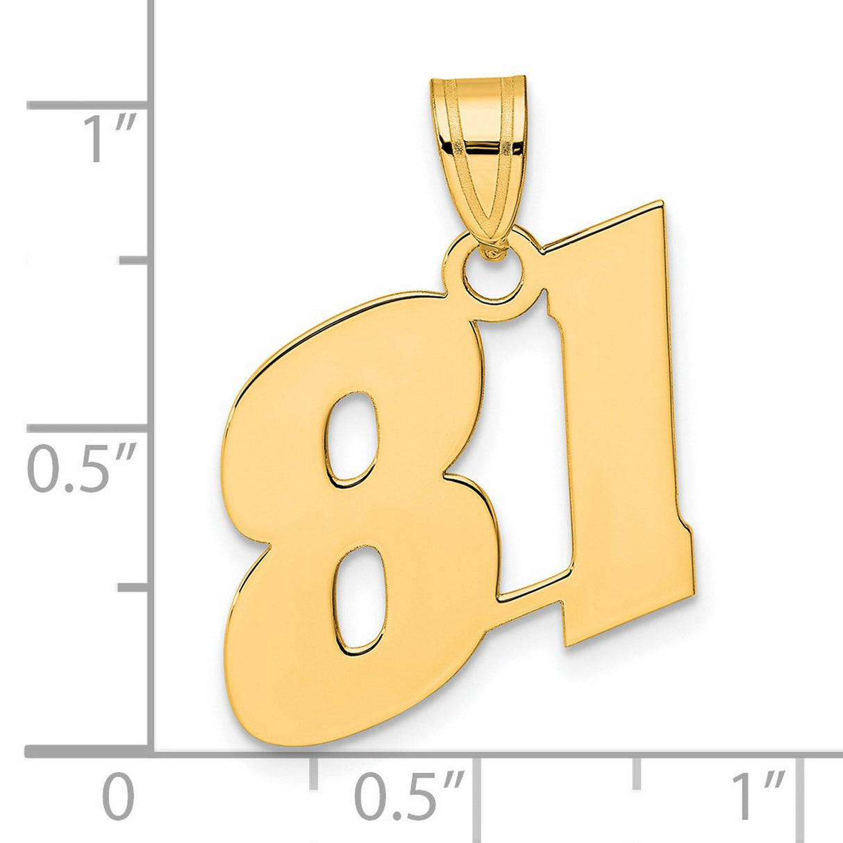 Polished Block Number 81 Charm Pendant in Real 14k Yellow Gold