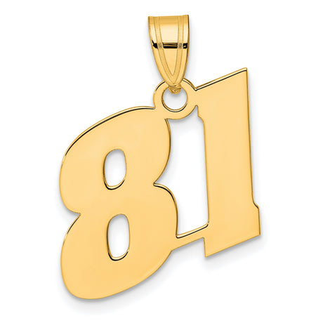 Polished Block Number 81 Charm Pendant in Real 14k Yellow Gold