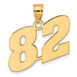Polished Block Number 82 Charm Pendant in Real 14k Yellow Gold