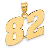 Polished Block Number 82 Charm Pendant in Real 14k Yellow Gold
