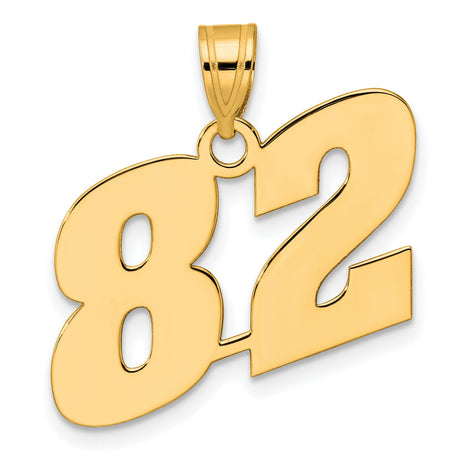 Polished Block Number 82 Charm Pendant in Real 14k Yellow Gold