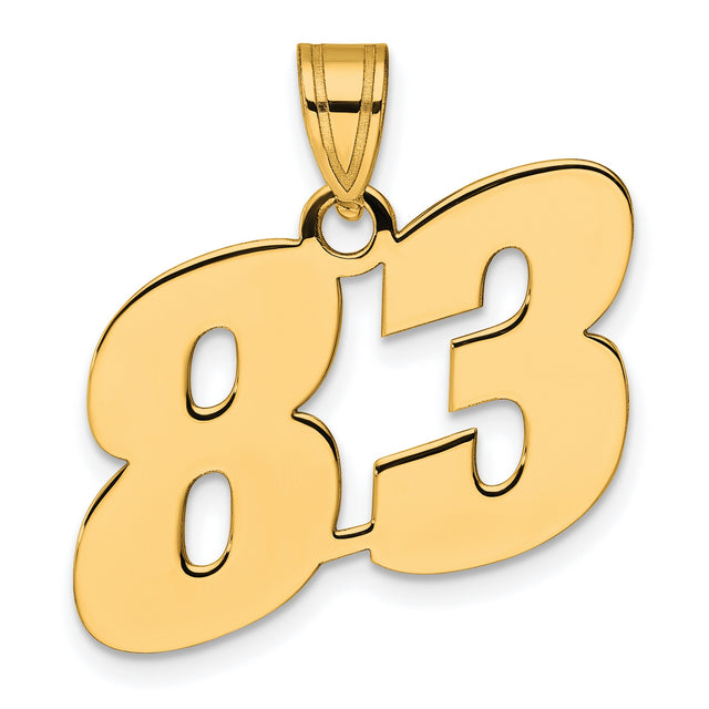 Polished Block Number 83 Charm Pendant in Real 14k Yellow Gold