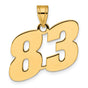 Polished Block Number 83 Charm Pendant in Real 14k Yellow Gold