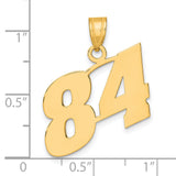 Polished Block Number 84 Charm Pendant in Real 14k Yellow Gold
