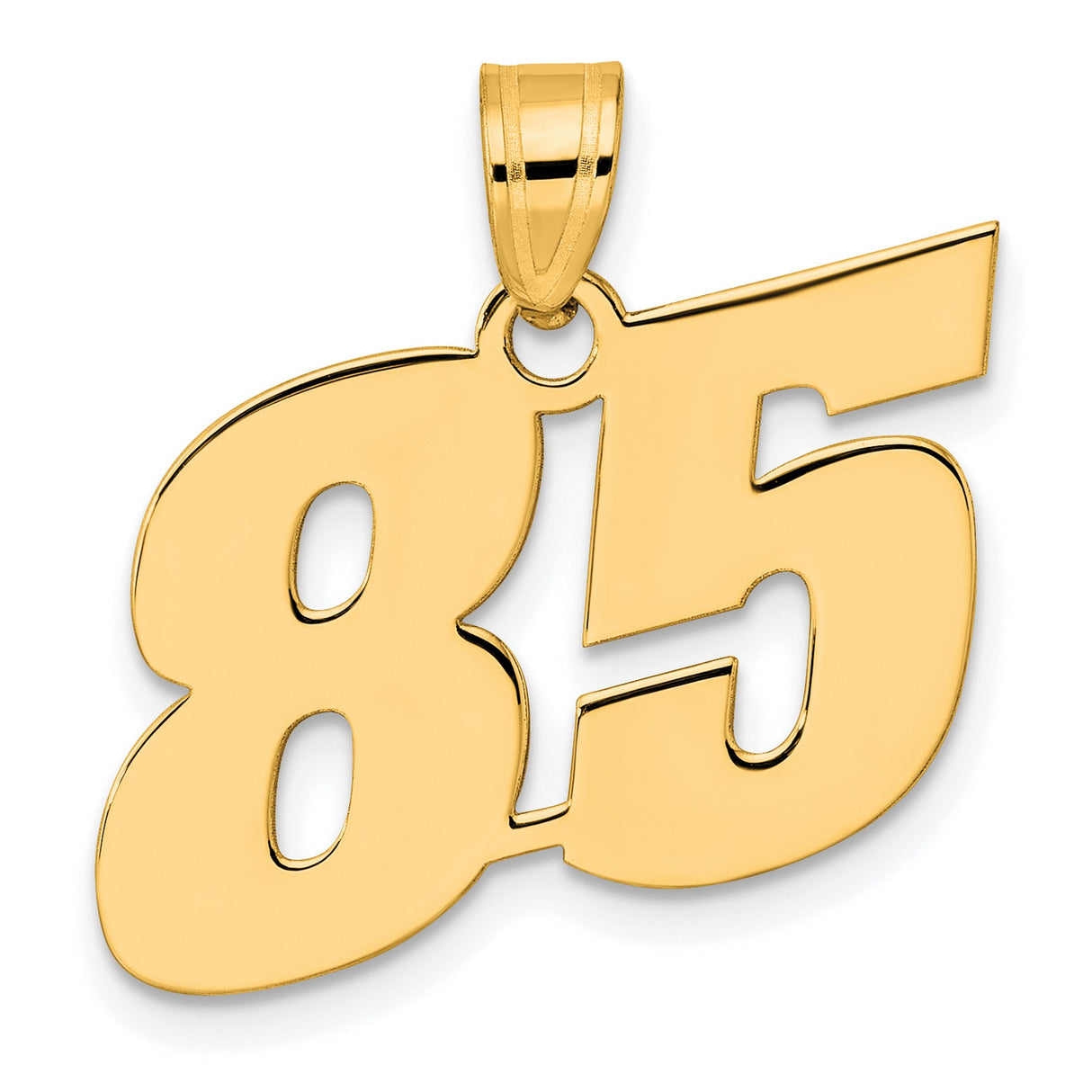 Polished Block Number 85 Charm Pendant in Real 14k Yellow Gold