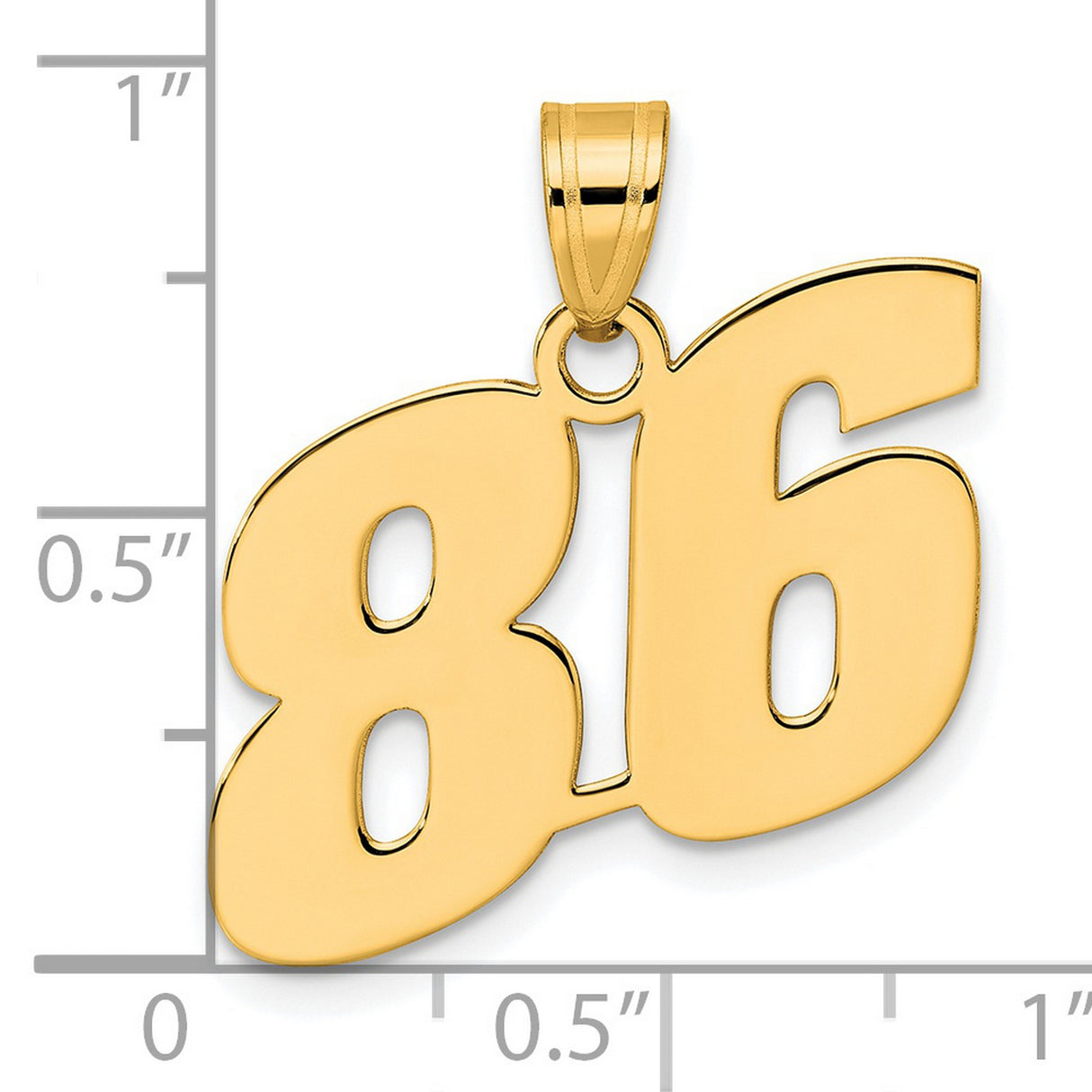 Polished Block Number 86 Charm Pendant in Real 14k Yellow Gold