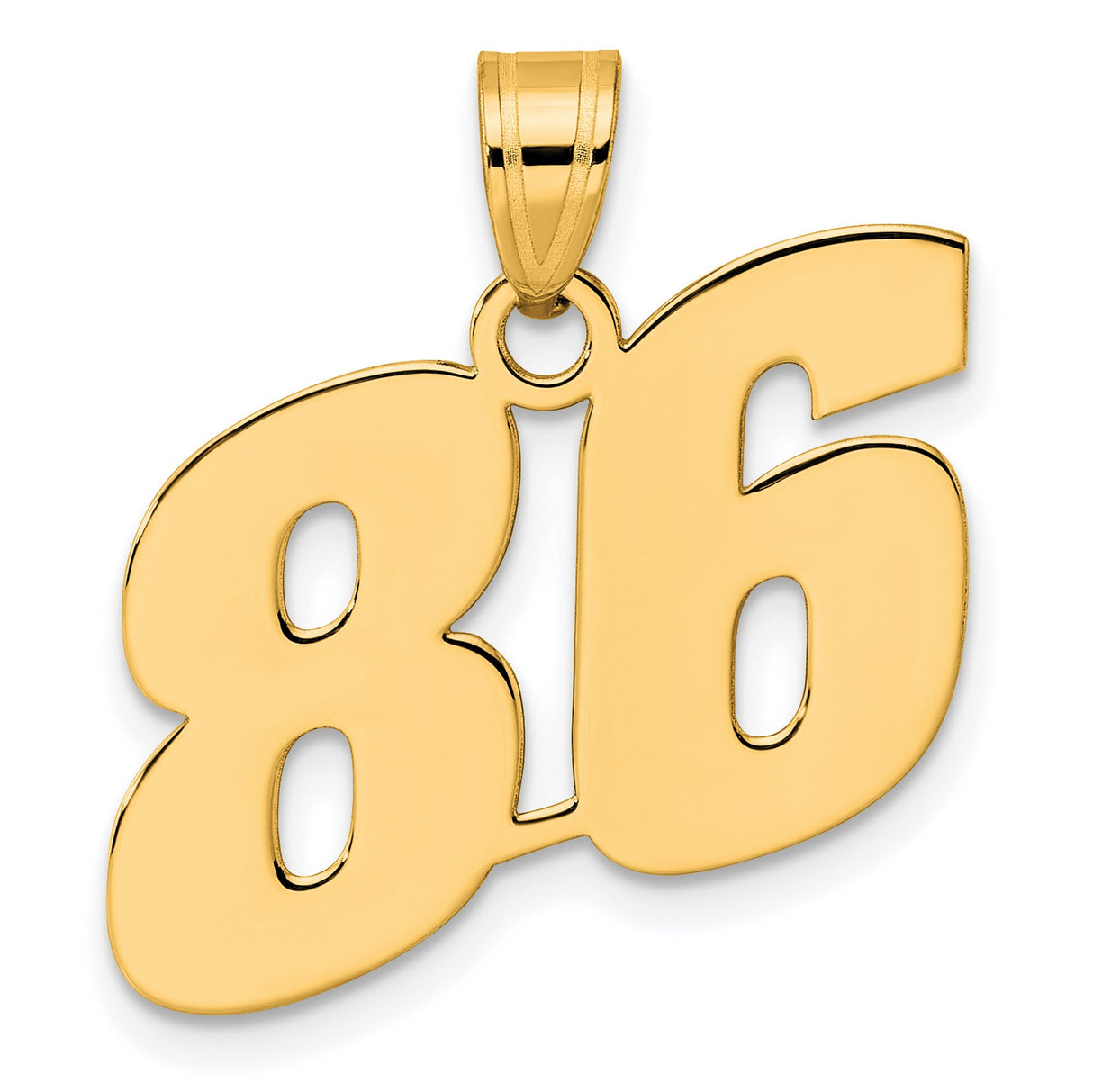 Polished Block Number 86 Charm Pendant in Real 14k Yellow Gold