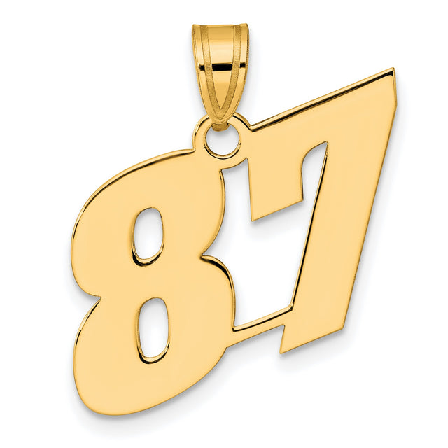 Polished Block Number 87 Charm Pendant in Real 14k Yellow Gold