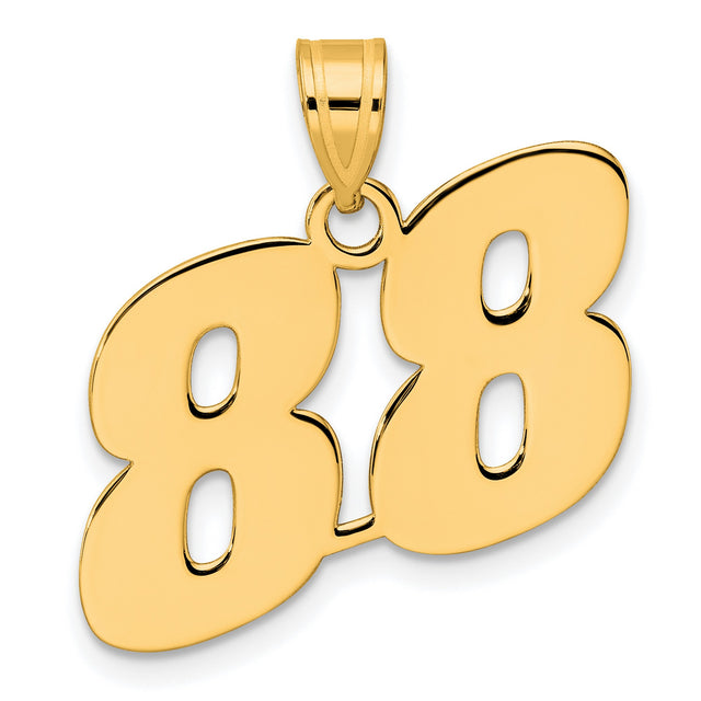 14k Yellow Gold Number 88 Pendant with Cutout Cross, Christian Faith Design