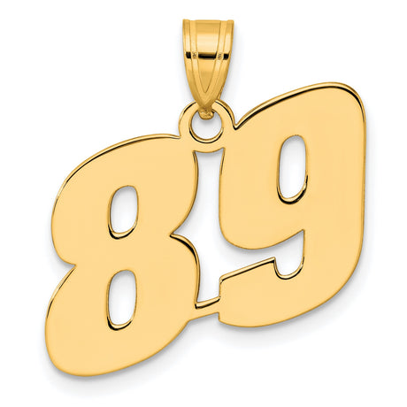 Polished Block Number 89 Charm Pendant in Real 14k Yellow Gold