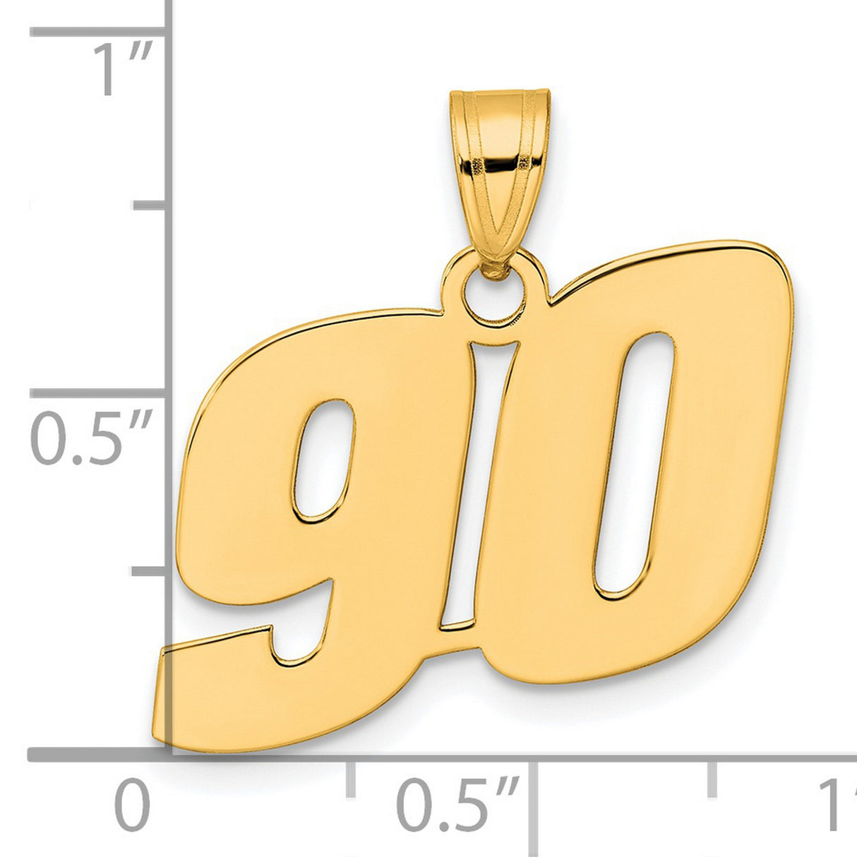 Polished Block Number 90 Charm Pendant in Real 14k Yellow Gold