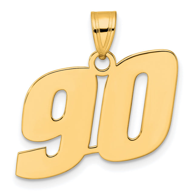 Polished Block Number 90 Charm Pendant in Real 14k Yellow Gold