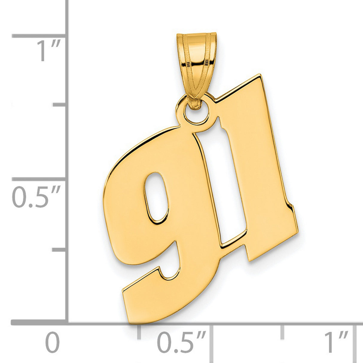 Polished Block Number 91 Charm Pendant in Real 14k Yellow Gold