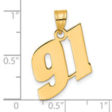 Polished Block Number 91 Charm Pendant in Real 14k Yellow Gold