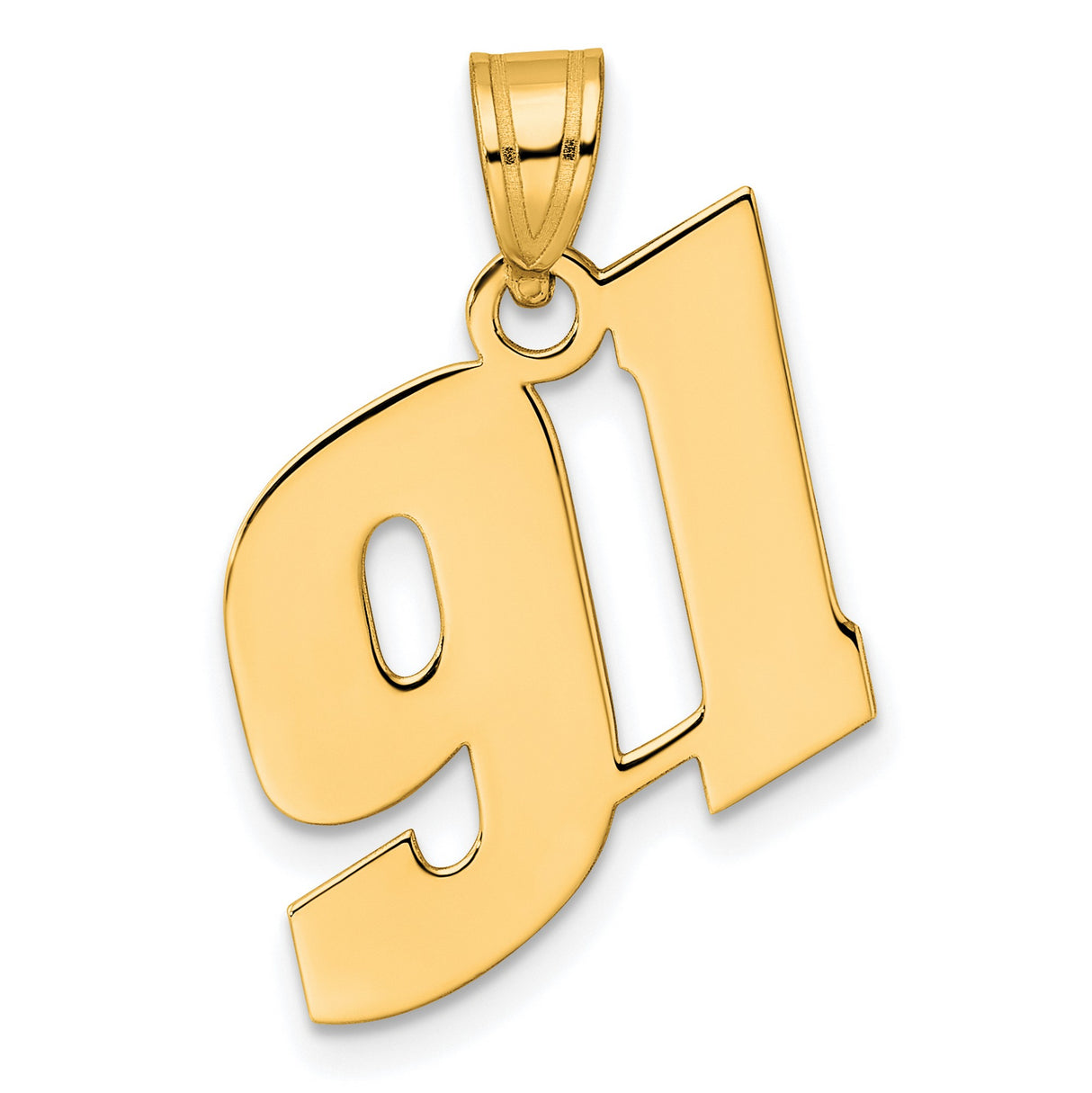 Polished Block Number 91 Charm Pendant in Real 14k Yellow Gold
