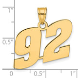 Polished Block Number 92 Charm Pendant in Real 14k Yellow Gold