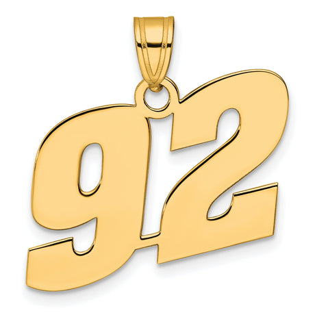 Polished Block Number 92 Charm Pendant in Real 14k Yellow Gold