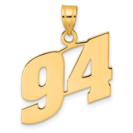Polished Block Number 94 Charm Pendant in Real 14k Yellow Gold