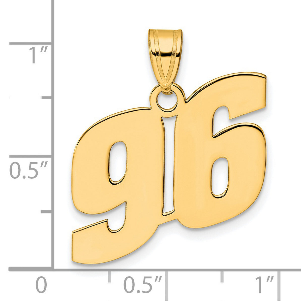 Polished Block Number 96 Charm Pendant in Real 14k Yellow Gold