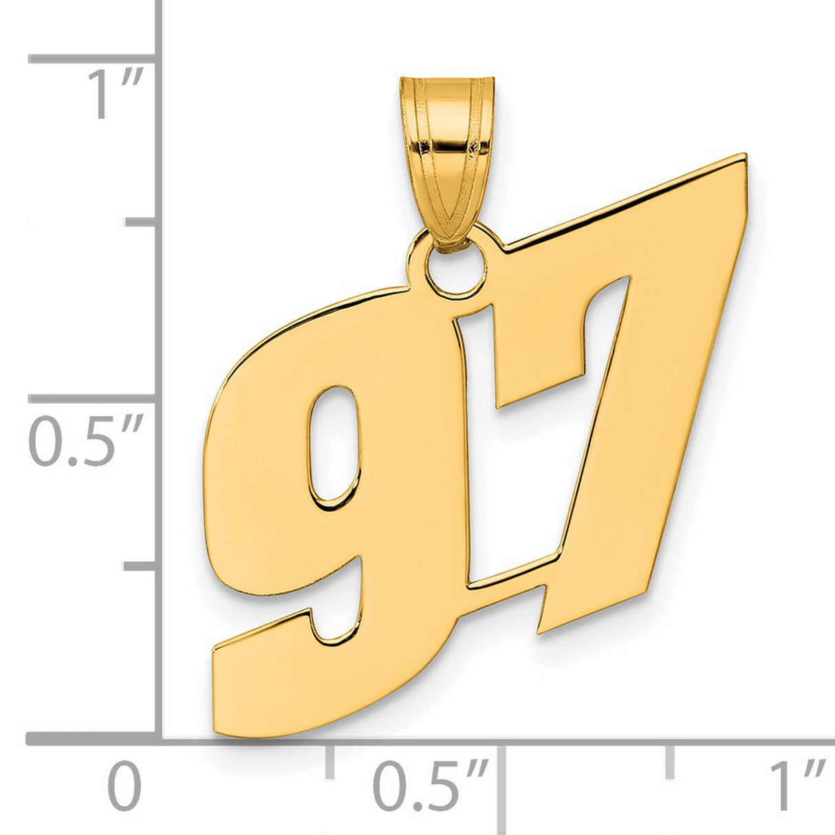 Polished Block Number 97 Charm Pendant in Real 14k Yellow Gold