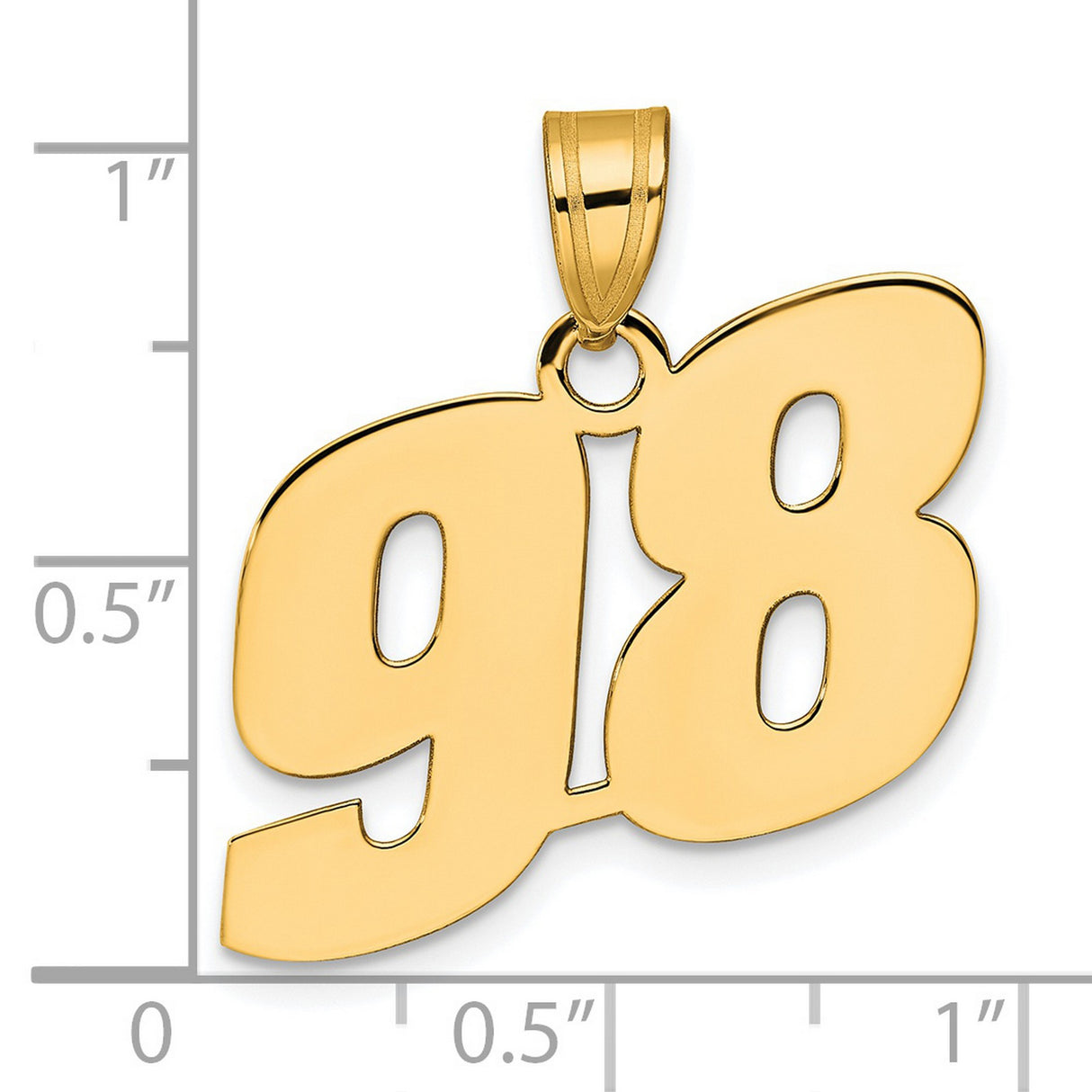 Polished Block Number 98 Charm Pendant in Real 14k Yellow Gold