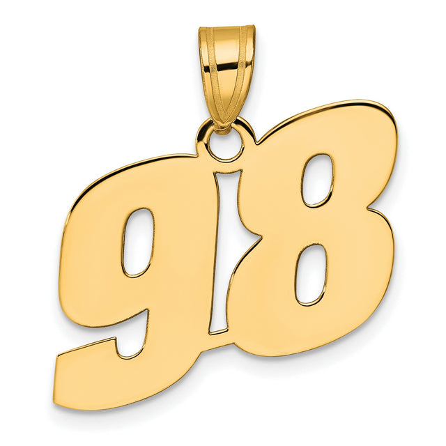 Polished Block Number 98 Charm Pendant in Real 14k Yellow Gold