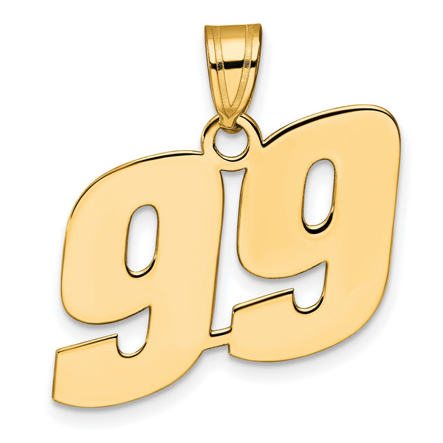 Polished Block Number 99 Charm Pendant in Real 14k Yellow Gold