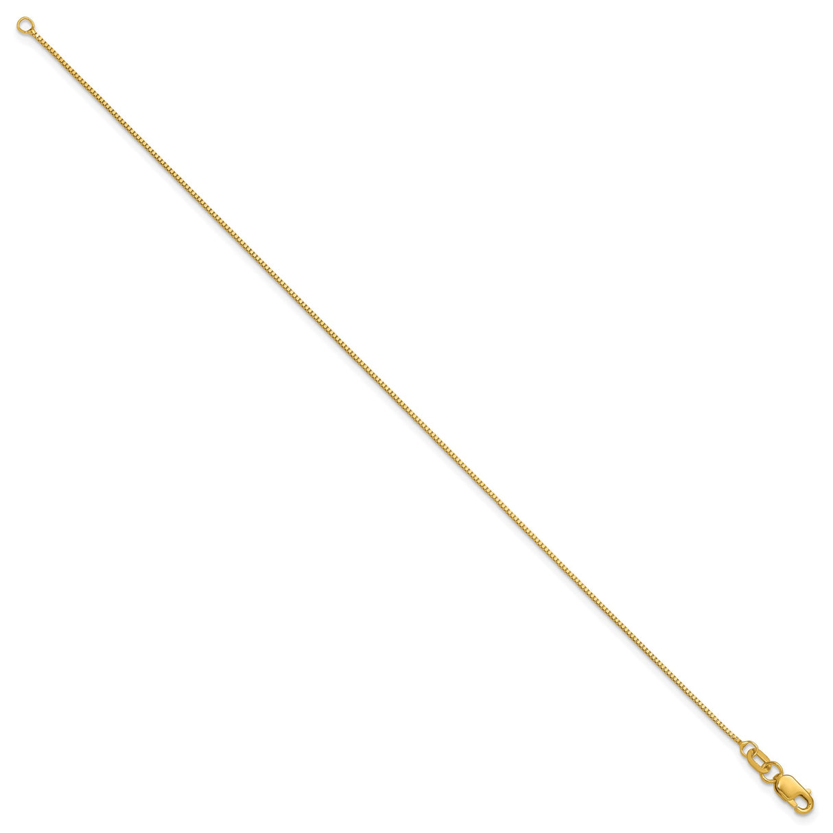 14K Yellow Gold 0.7 mm Box Chain Bracelet, Polished detail view
