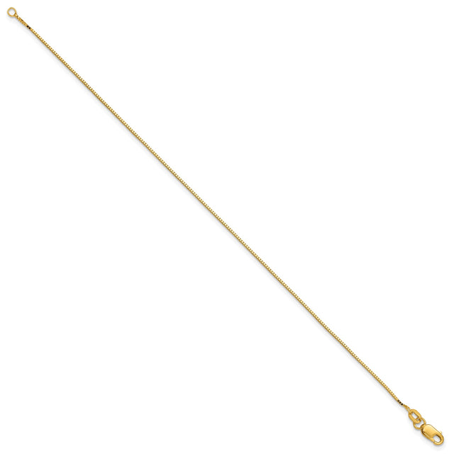 14K Yellow Gold 0.9 mm Box Chain Anklet, Polished